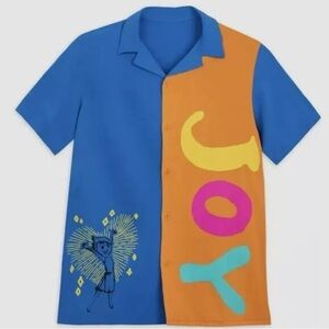 NWT Disney Blue and Orange Short Sleeve Button-Up Shirt with Bright Graphic M